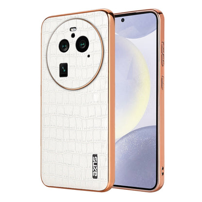 For OPPO Find X6 Pro AZNS Electroplated Frame Crocodile Texture Full Coverage Phone Case(White)