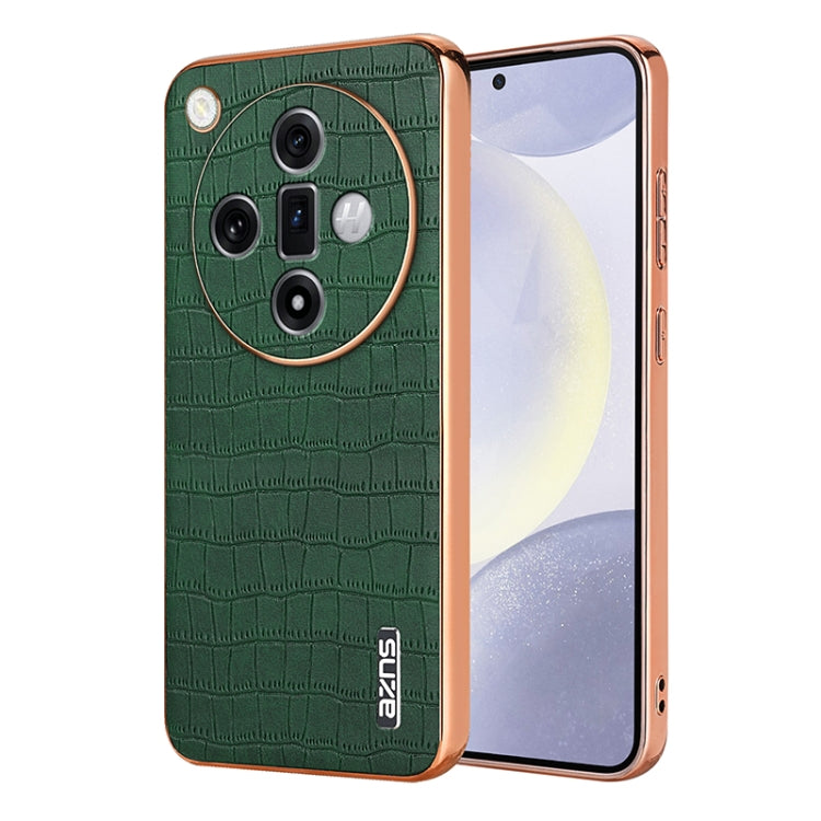 For OPPO Find X7 AZNS Electroplated Frame Crocodile Texture Full Coverage Phone Case(Green)