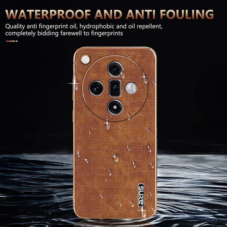 For OPPO Find X7 Ultra AZNS Electroplated Frame Crocodile Texture Full Coverage Phone Case(Brown)