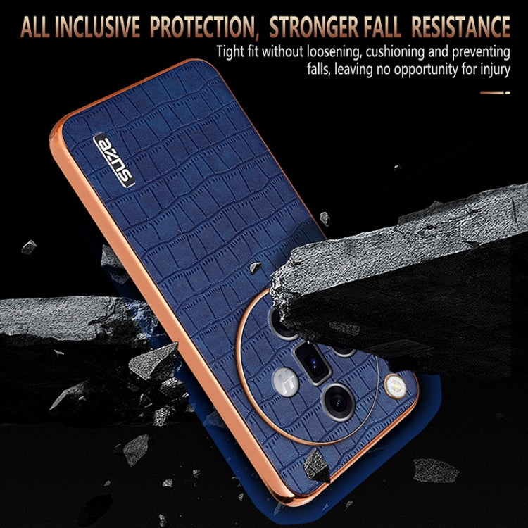 For OPPO Find X7 Ultra AZNS Electroplated Frame Crocodile Texture Full Coverage Phone Case(White)