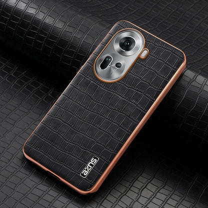 For OPPO Reno11 Global AZNS Electroplated Frame Crocodile Texture Full Coverage Phone Case(Black)