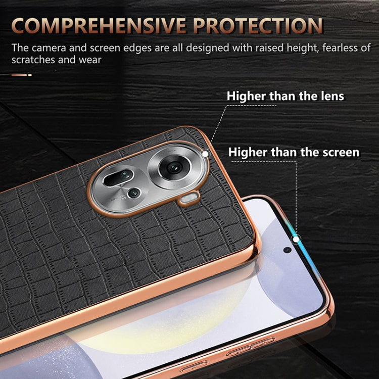 Pour OPPO Reno11 Global AZNS Coque de téléphone à couverture complète avec cadre électrolytique et texture crocodile (marron)