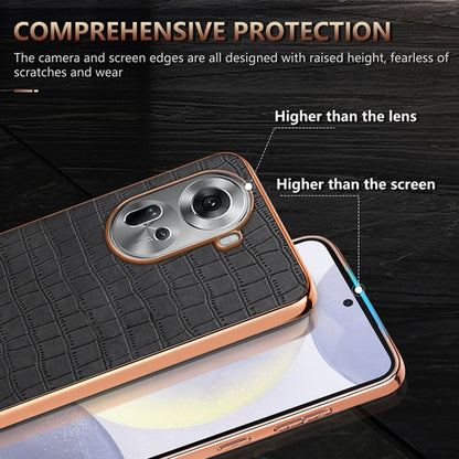 Pour OPPO Reno11 Global AZNS Coque de téléphone à couverture complète avec cadre électrolytique et texture crocodile (marron)