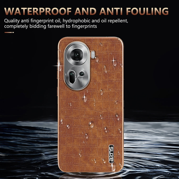 Pour OPPO Reno11 Global AZNS Coque de téléphone à couverture complète avec cadre électrolytique et texture crocodile (marron)