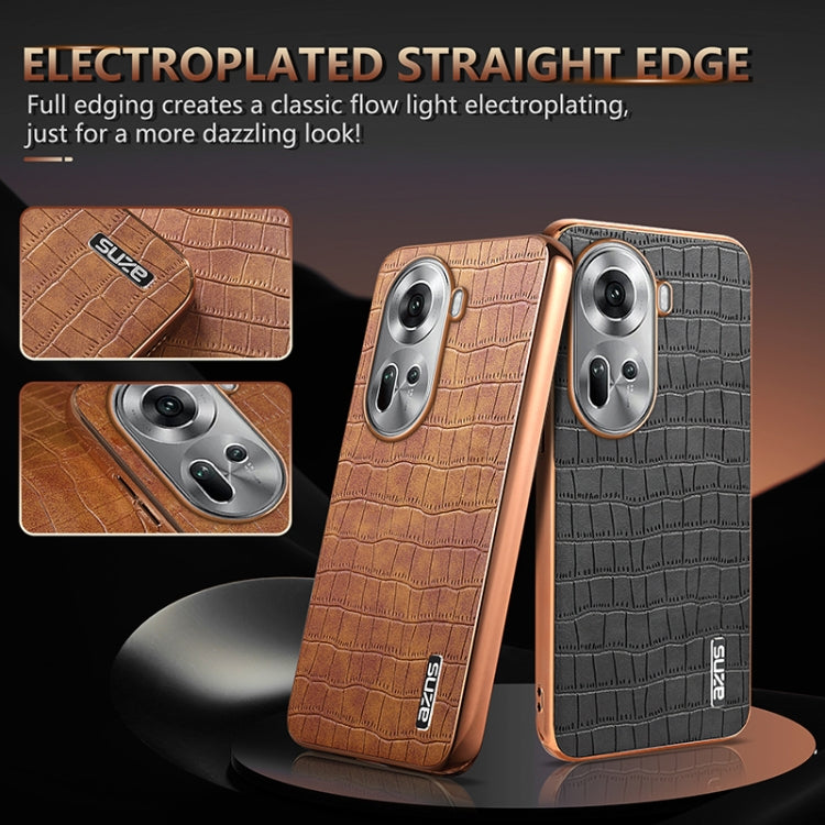 For OPPO Reno11 Global AZNS Electroplated Frame Crocodile Texture Full Coverage Phone Case(Green)