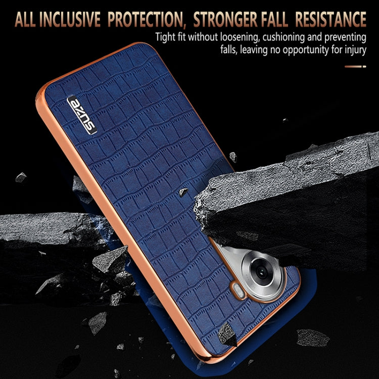 For OPPO Reno11 Global AZNS Electroplated Frame Crocodile Texture Full Coverage Phone Case(Green)