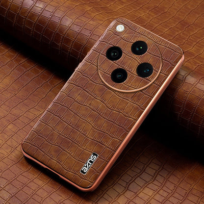 For OPPO Find X8 Pro AZNS Electroplated Frame Crocodile Texture Full Coverage Phone Case(Brown)