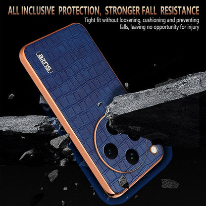For OPPO Find X8 Pro AZNS Electroplated Frame Crocodile Texture Full Coverage Phone Case(Brown)