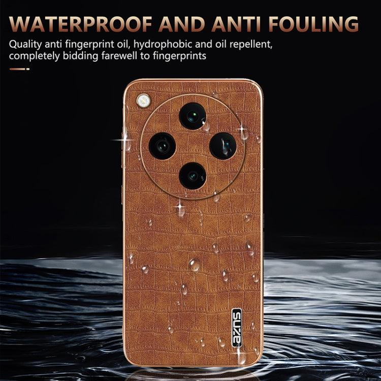 For OPPO Find X8 Pro AZNS Electroplated Frame Crocodile Texture Full Coverage Phone Case(Brown)