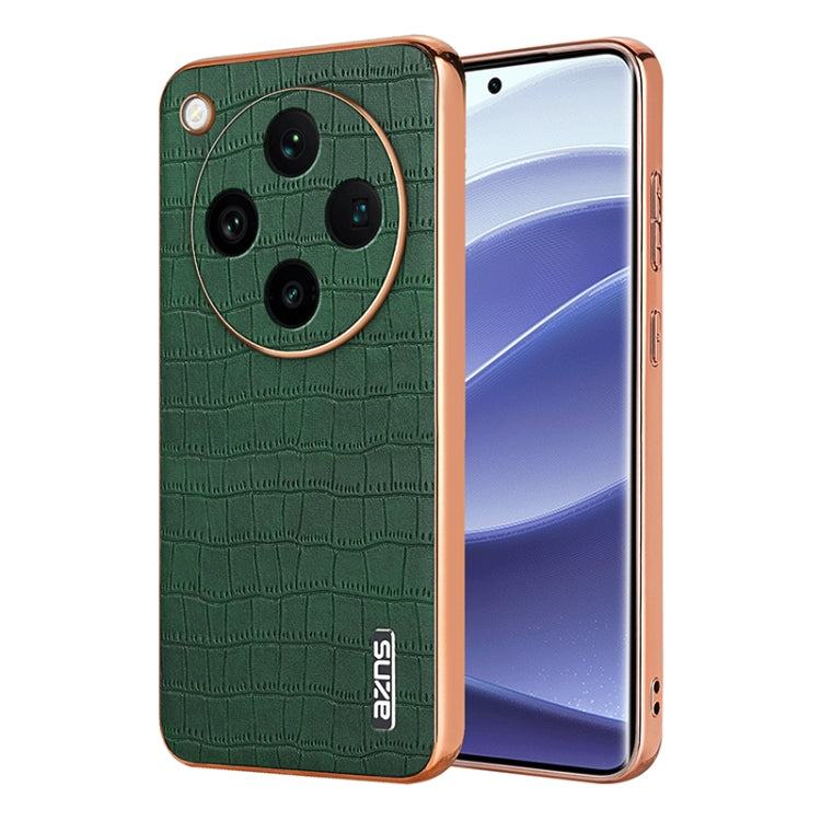 For OPPO Find X8 Pro AZNS Electroplated Frame Crocodile Texture Full Coverage Phone Case(Green)