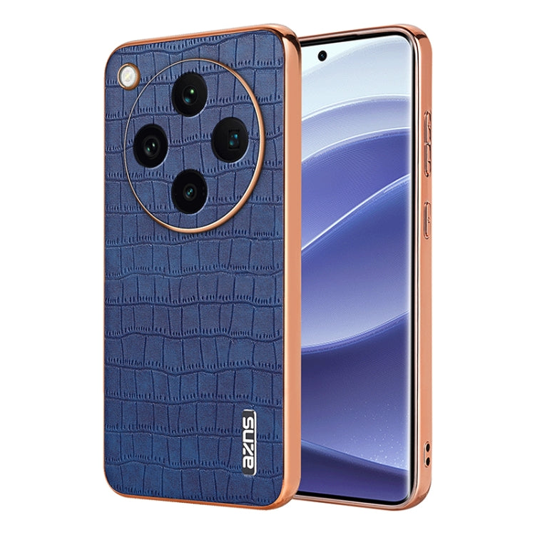 For OPPO Find X8 Pro AZNS Electroplated Frame Crocodile Texture Full Coverage Phone Case(Blue)