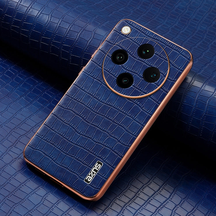 For OPPO Find X8 Pro AZNS Electroplated Frame Crocodile Texture Full Coverage Phone Case(Blue)
