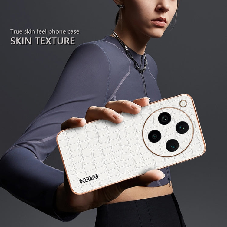 For OPPO Find X8 Pro AZNS Electroplated Frame Crocodile Texture Full Coverage Phone Case(White)