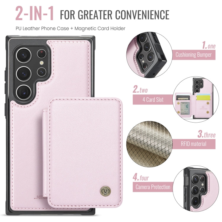 For Samsung Galaxy S22 Ultra 5G JEEHOOD J05 Business Magnetic Style RFID Leather Phone Case(Pink)
