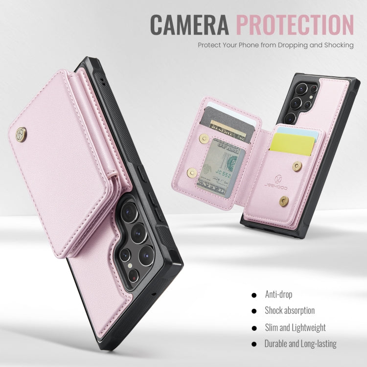 For Samsung Galaxy S22 Ultra 5G JEEHOOD J05 Business Magnetic Style RFID Leather Phone Case(Pink)