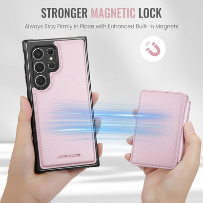 For Samsung Galaxy S22 Ultra 5G JEEHOOD J05 Business Magnetic Style RFID Leather Phone Case(Pink)