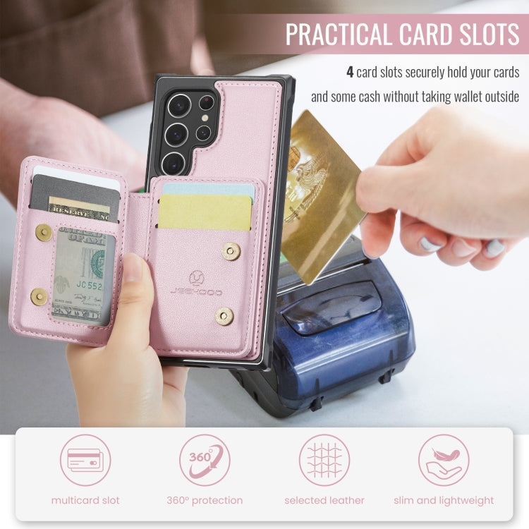 For Samsung Galaxy S22 Ultra 5G JEEHOOD J05 Business Magnetic Style RFID Leather Phone Case(Pink)