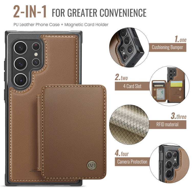 For Samsung Galaxy S22 Ultra 5G JEEHOOD J05 Business Magnetic Style RFID Leather Phone Case(Brown)
