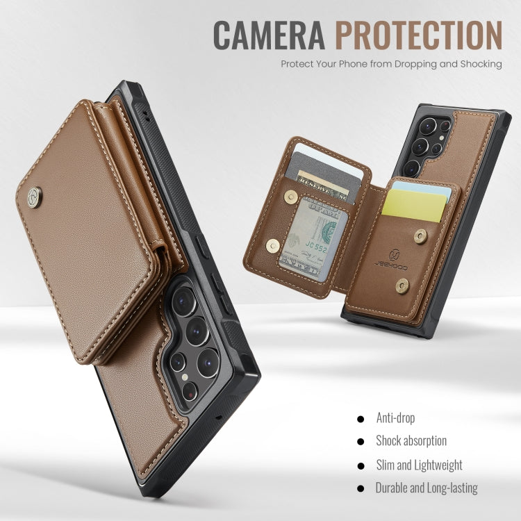 For Samsung Galaxy S22 Ultra 5G JEEHOOD J05 Business Magnetic Style RFID Leather Phone Case(Brown)