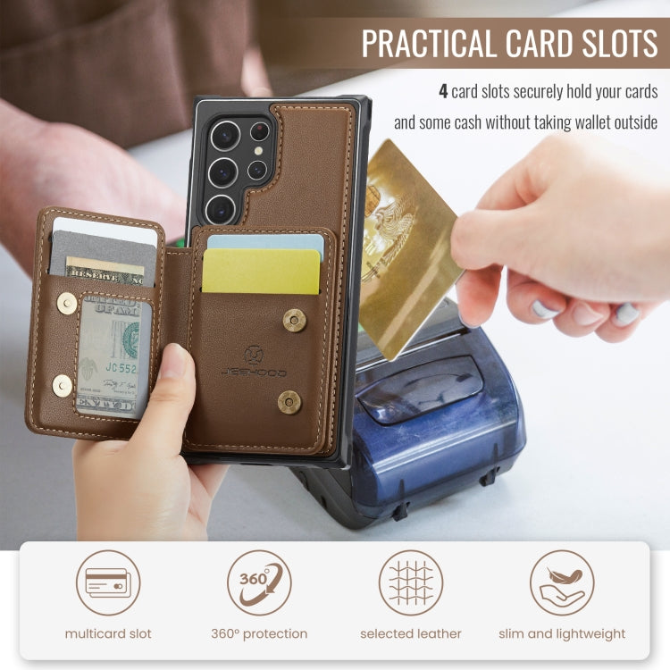 For Samsung Galaxy S22 Ultra 5G JEEHOOD J05 Business Magnetic Style RFID Leather Phone Case(Brown)