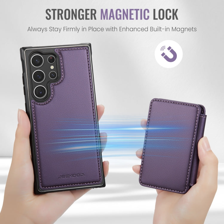 Pour Samsung Galaxy S23 Ultra 5G Étui de téléphone en cuir JEEHOOD J05 style affaires magnétique RFID (violet)