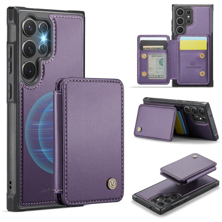Pour Samsung Galaxy S23 Ultra 5G Étui de téléphone en cuir JEEHOOD J05 style affaires magnétique RFID (violet)