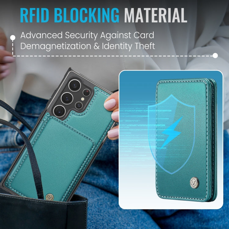For Samsung Galaxy S23 Ultra 5G JEEHOOD J05 Business Magnetic Style RFID Leather Phone Case(Blue Green)
