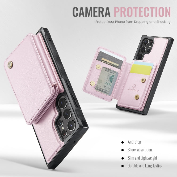 Pour Samsung Galaxy S23 Ultra 5G Étui de téléphone en cuir JEEHOOD J05 style professionnel magnétique RFID (rose)