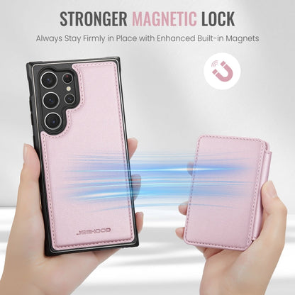 Pour Samsung Galaxy S23 Ultra 5G Étui de téléphone en cuir JEEHOOD J05 style professionnel magnétique RFID (rose)