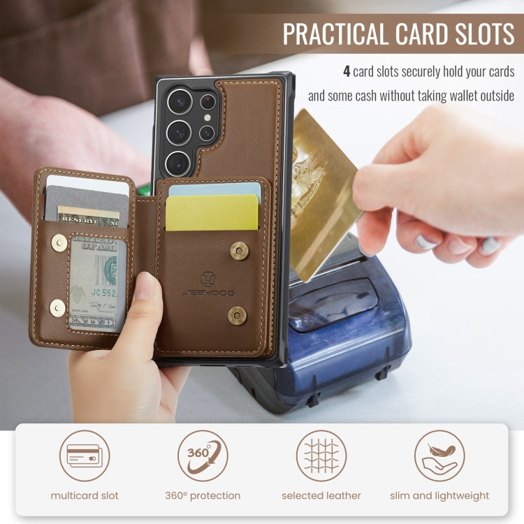 For Samsung Galaxy S23 Ultra 5G JEEHOOD J05 Business Magnetic Style RFID Leather Phone Case(Brown)