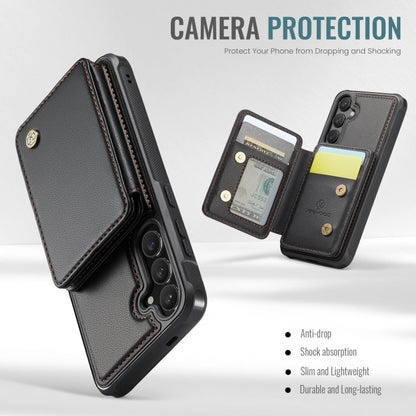 For Samsung Galaxy S24 5G JEEHOOD J05 Business Magnetic Style RFID Leather Phone Case(Black)