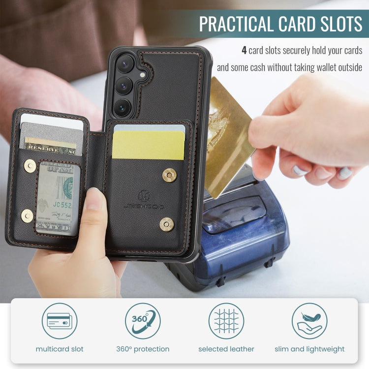 For Samsung Galaxy S24 5G JEEHOOD J05 Business Magnetic Style RFID Leather Phone Case(Black)