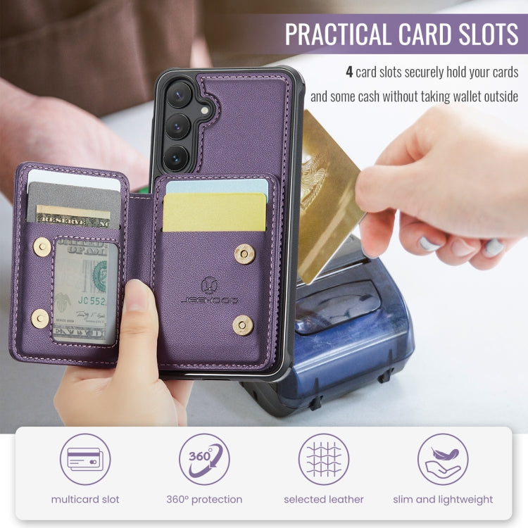 Pour Samsung Galaxy S24 5G JEEHOOD J05 Étui de Téléphone en Cuir Style Magnétique Business RFID (Violet)