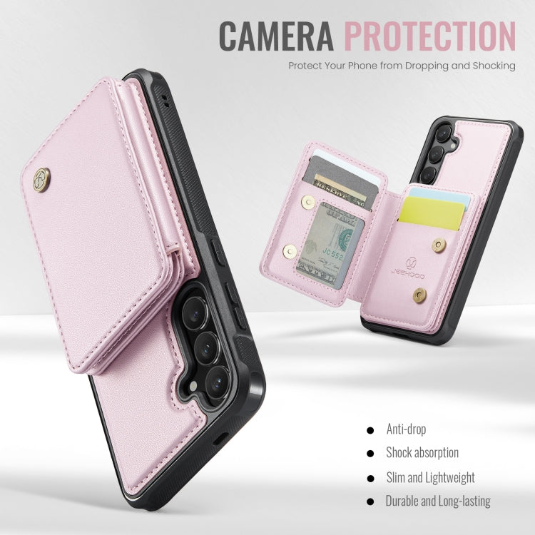Pour Samsung Galaxy S24 5G Étui de téléphone en cuir JEEHOOD J05 style professionnel magnétique RFID (rose)