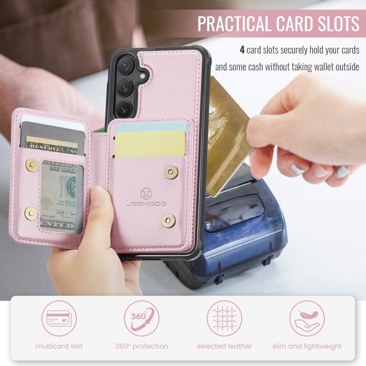 Pour Samsung Galaxy S24 5G Étui de téléphone en cuir JEEHOOD J05 style professionnel magnétique RFID (rose)