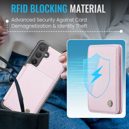 Pour Samsung Galaxy S24 5G Étui de téléphone en cuir JEEHOOD J05 style professionnel magnétique RFID (rose)