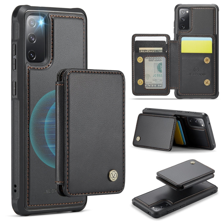 Pour Samsung Galaxy S20 FE JEEHOOD J05 Étui de Téléphone en Cuir RFID Style Affaires Magnétique (Noir)