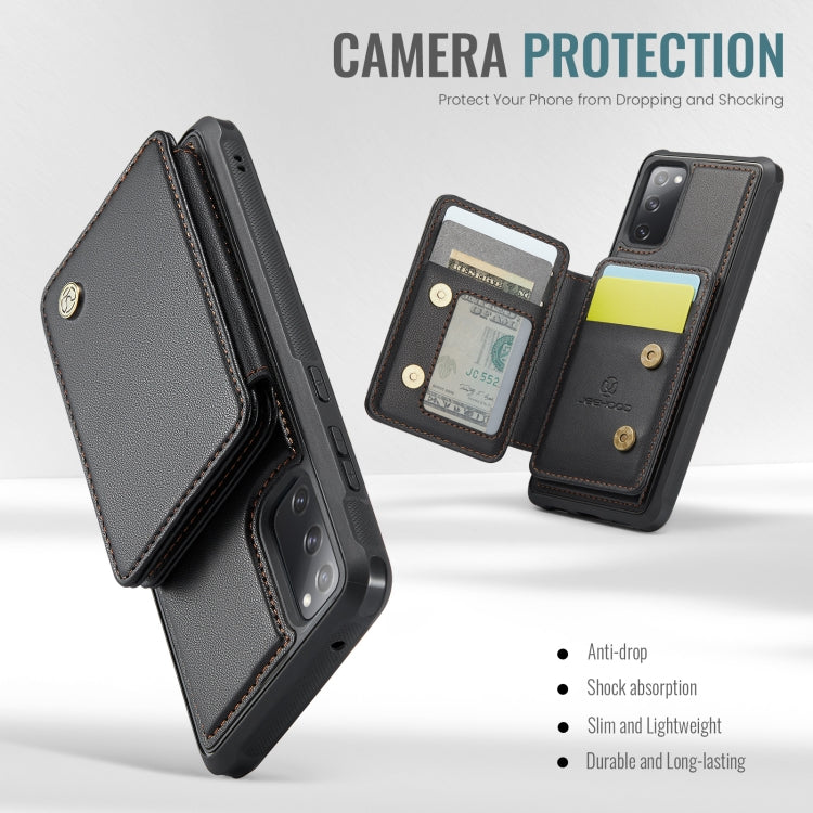 Pour Samsung Galaxy S20 FE JEEHOOD J05 Étui de Téléphone en Cuir RFID Style Affaires Magnétique (Noir)