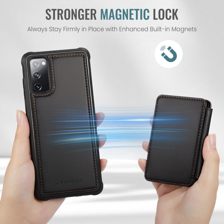 Pour Samsung Galaxy S20 FE JEEHOOD J05 Étui de Téléphone en Cuir RFID Style Affaires Magnétique (Noir)