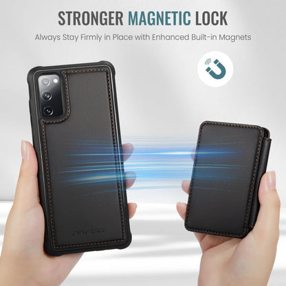 Pour Samsung Galaxy S20 FE JEEHOOD J05 Étui de Téléphone en Cuir RFID Style Affaires Magnétique (Noir)