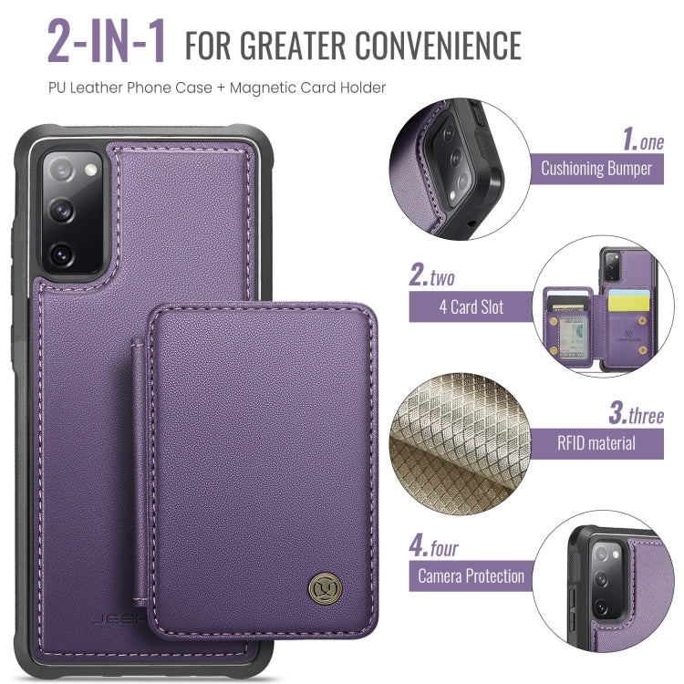 Pour Samsung Galaxy S20 FE JEEHOOD J05 Étui de téléphone en cuir RFID de style professionnel magnétique (violet)