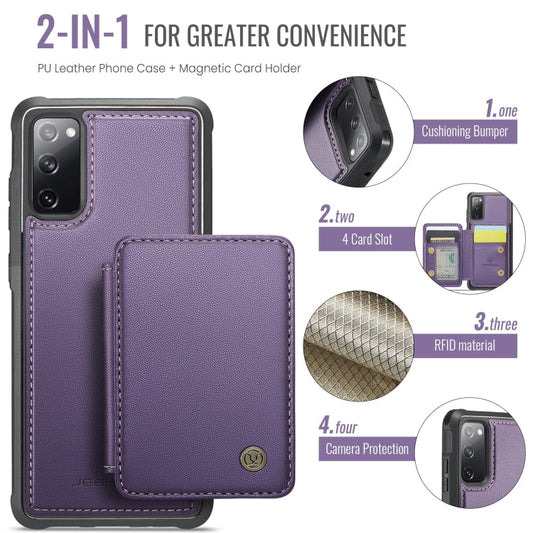 For Samsung Galaxy S20 FE JEEHOOD J05 Business Magnetic Style RFID Leather Phone Case(Purple)