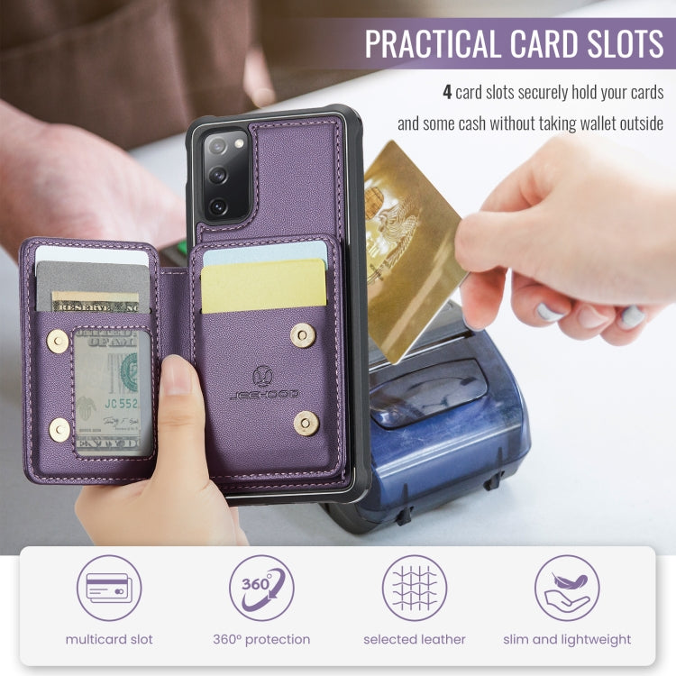 Pour Samsung Galaxy S20 FE JEEHOOD J05 Étui de téléphone en cuir RFID de style professionnel magnétique (violet)