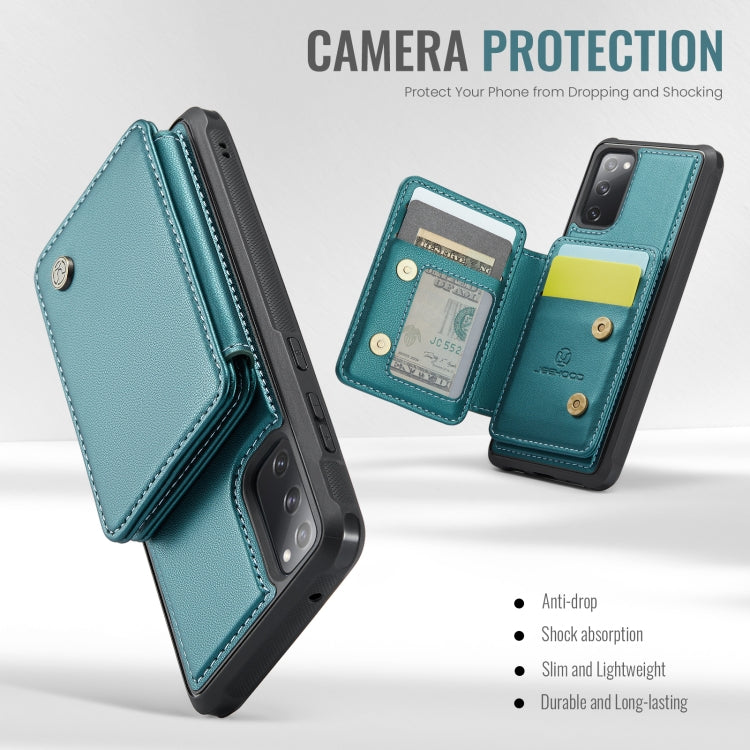 For Samsung Galaxy S20 FE JEEHOOD J05 Business Magnetic Style RFID Leather Phone Case(Blue Green)