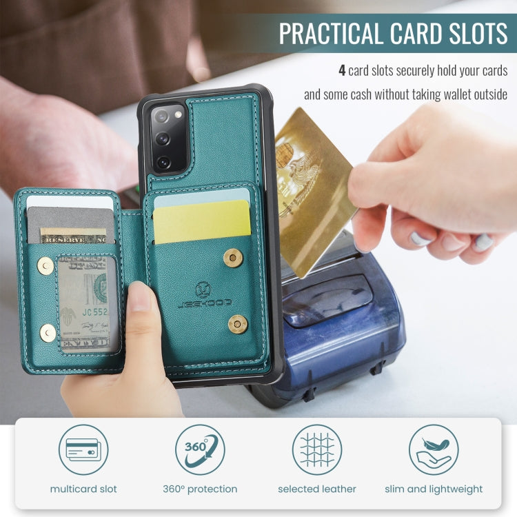 For Samsung Galaxy S20 FE JEEHOOD J05 Business Magnetic Style RFID Leather Phone Case(Blue Green)