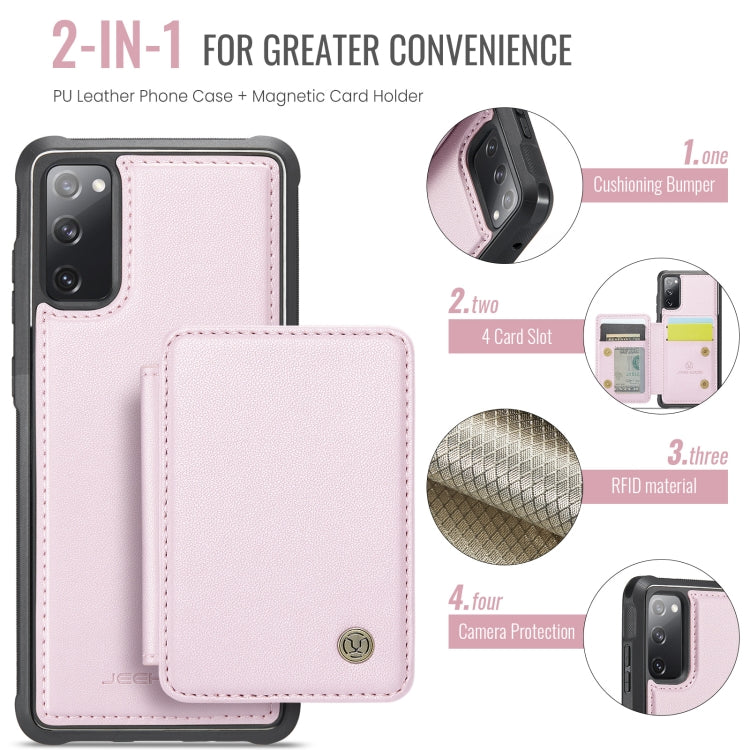 Pour Samsung Galaxy S20 FE JEEHOOD J05 Étui portefeuille en cuir magnétique de style professionnel avec blocage RFID (Rose)