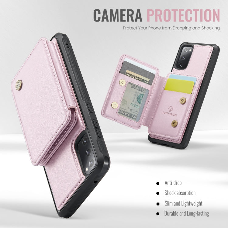 Pour Samsung Galaxy S20 FE JEEHOOD J05 Étui portefeuille en cuir magnétique de style professionnel avec blocage RFID (Rose)
