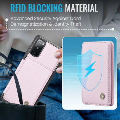 Pour Samsung Galaxy S20 FE JEEHOOD J05 Étui portefeuille en cuir magnétique de style professionnel avec blocage RFID (Rose)