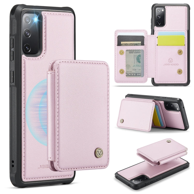 Pour Samsung Galaxy S20 FE JEEHOOD J05 Étui portefeuille en cuir magnétique de style professionnel avec blocage RFID (Rose)