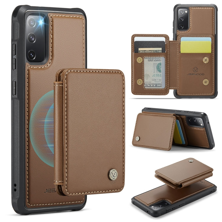 Pour Samsung Galaxy S20 FE JEEHOOD J05 Housse de téléphone en cuir RFID style professionnel magnétique (marron)